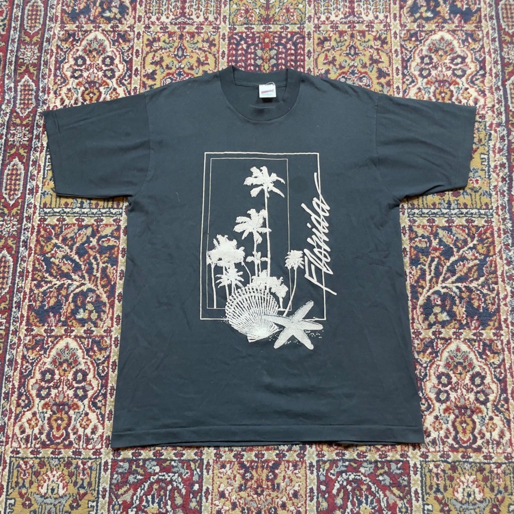 VTG 80s 90s Florida Puff Print T Shirt XL Bravo Single Stitch Black Souvenir Tee